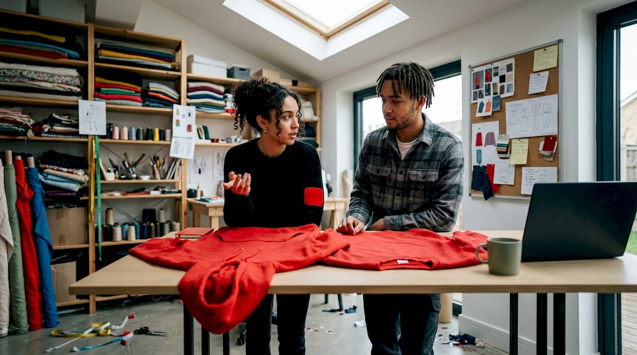 Stylists comparing hoodie and sweatshirt garments